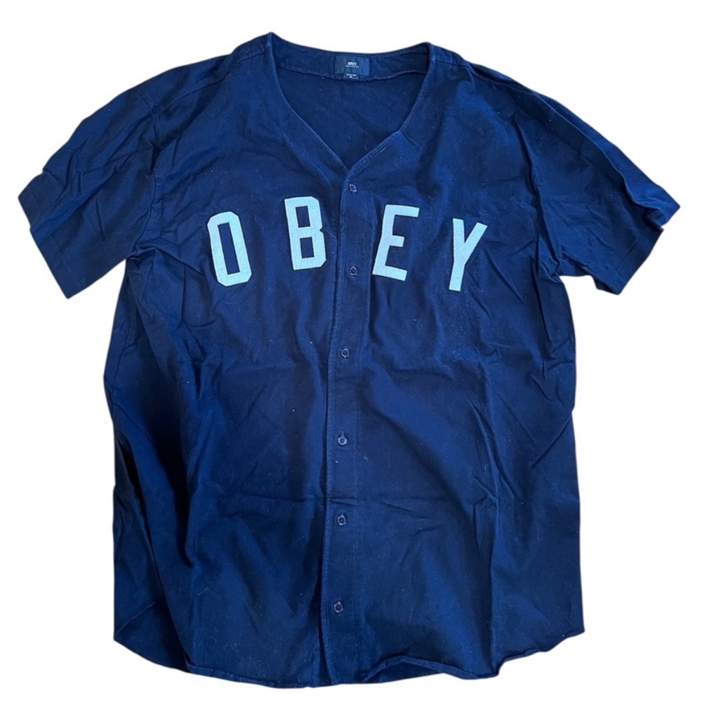 Obey Men's Black Button Up Baseball Jersey